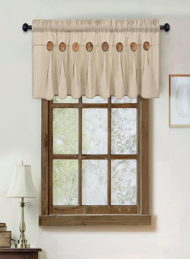 FRAMICS Farmhouse Valance Curtains, Boho Cotton Linen Kitchen Valance, Rustic Button Window Valances for Kitchen Bathroom Bedroom, Country Rod Pocket Valances for Windows, Linen Color, 52 x 18 Inch - Image 3